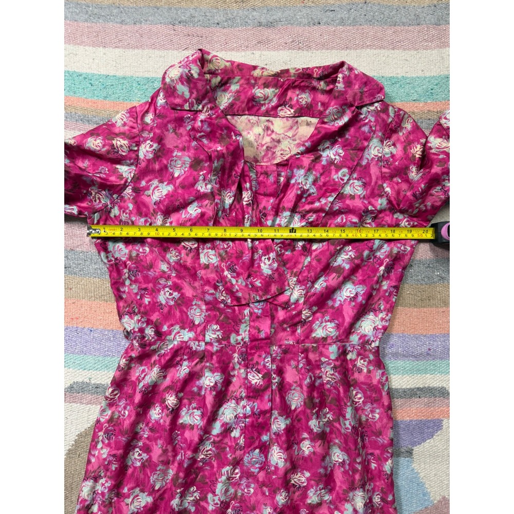 Vintage Handmade Dress M L One of a Kind Novelty Print Retro Midi Belted - Picture 3 of 7